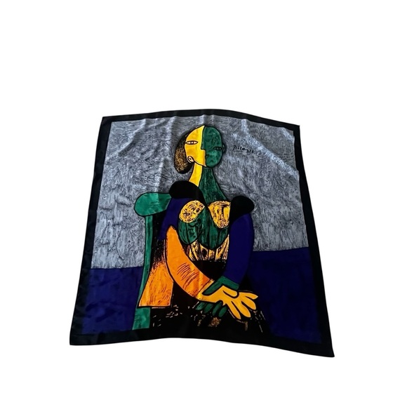 Vintage Accessories - Silk Picasso Women Scarf 33” Square Hand Rolled Hem